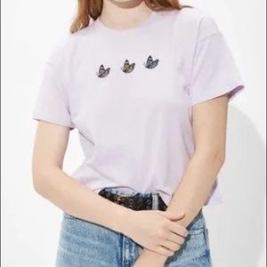 American Eagle Women’s Size Large Light Purple Embroidered Butterfly Crop Top